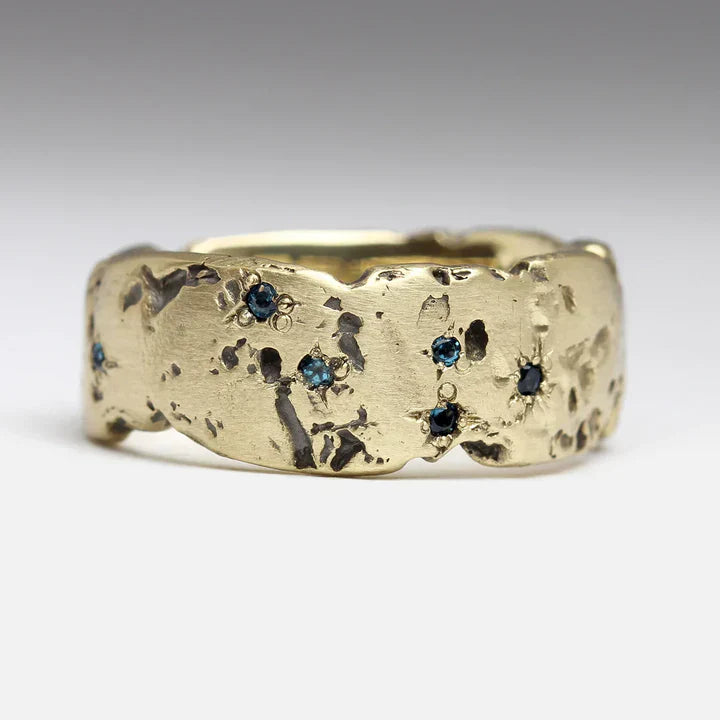 Antique Gold Ring with Blue Mosaic Crystal Inlay