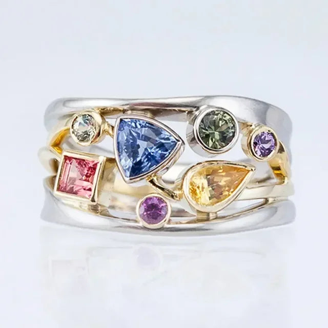 Retro Intarsia Ring Featuring Multicolored Zirconium