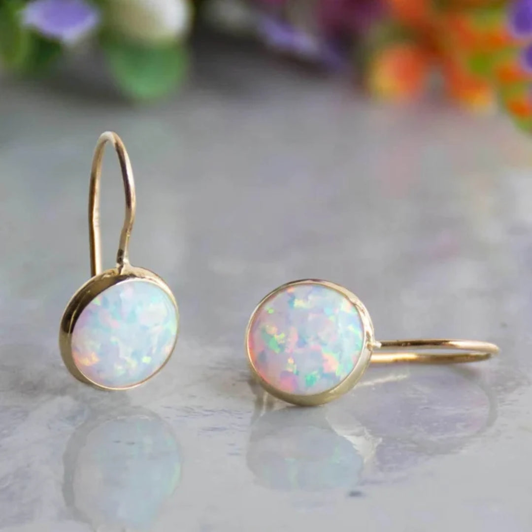 Retro Gold and White Opal Earrings