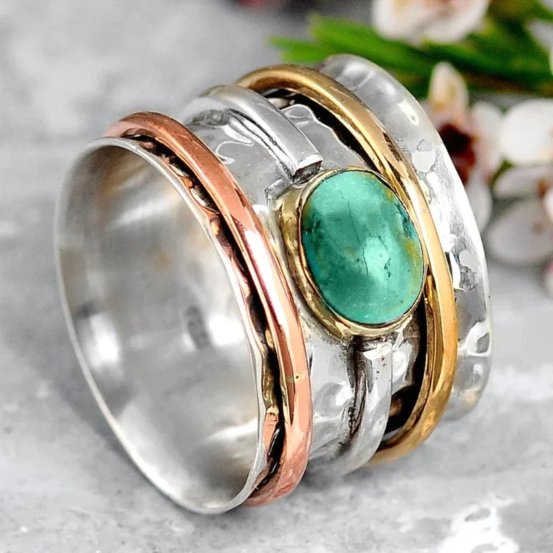 Coco - Retro Gold and Silver Ring Adorned with Turquoise