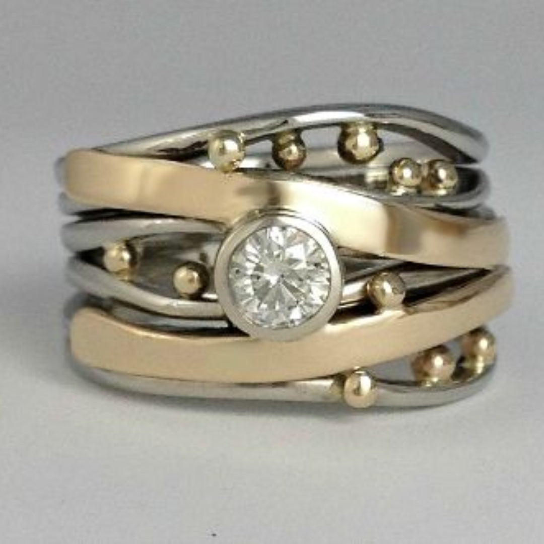 Retro Gold Zirconia Inlay Ring