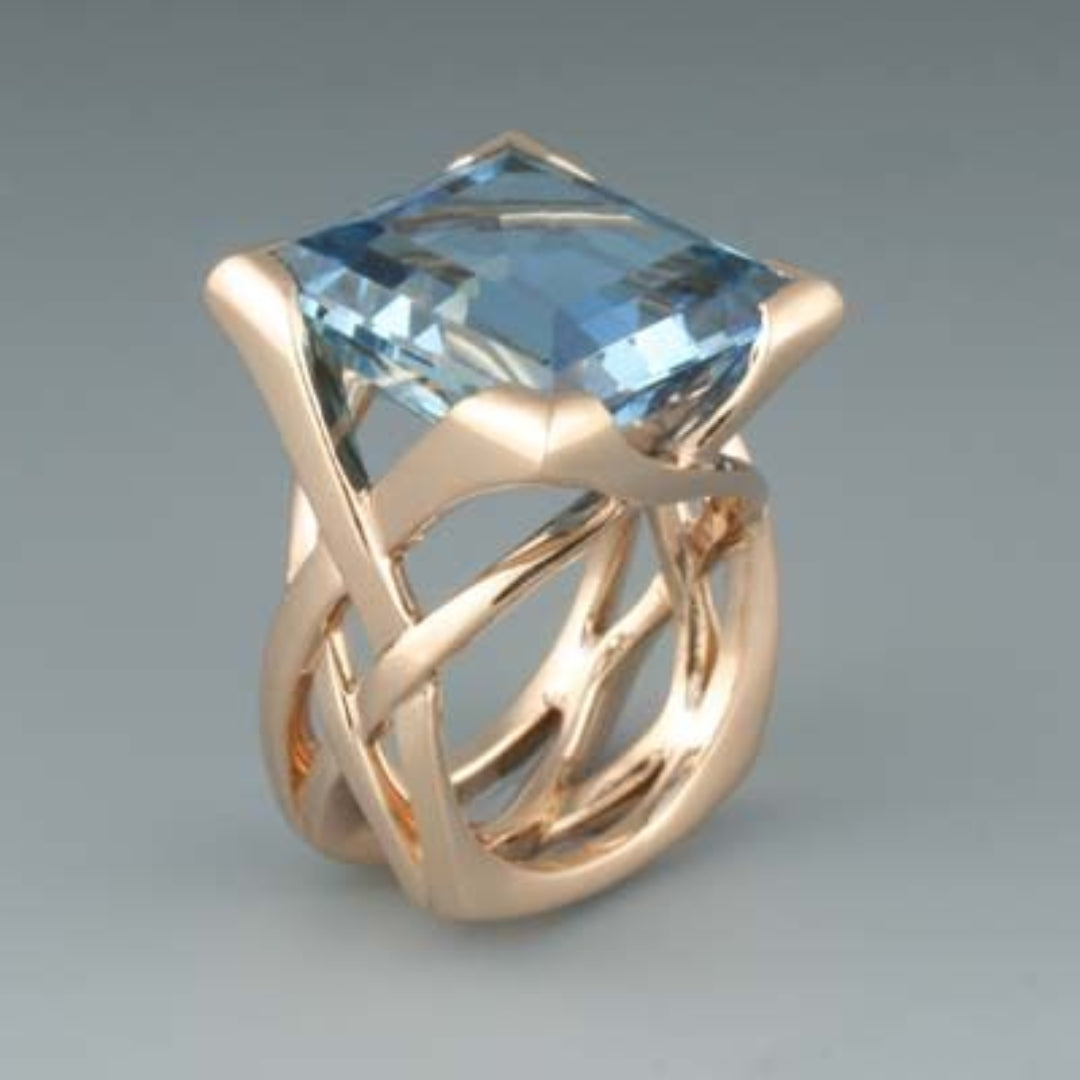 Antique Rose Gold Ring Featuring Blue Zirconia