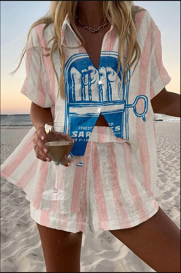 Silava – Sardine Print Short Linen Suit