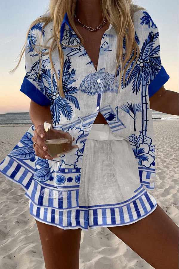 Zanika – Palm Print Short Linen Suit