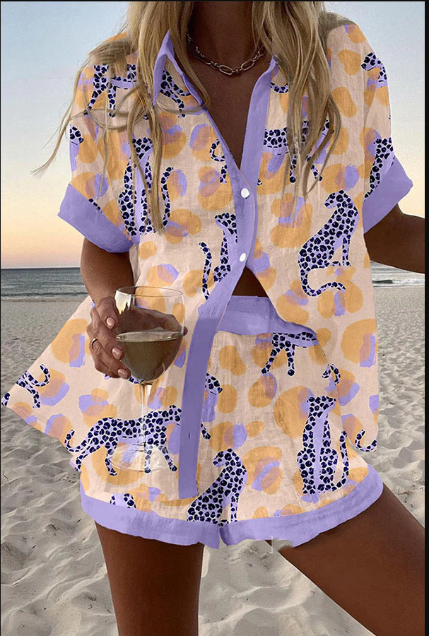 Reolia – Leopard Print Short Linen Suit