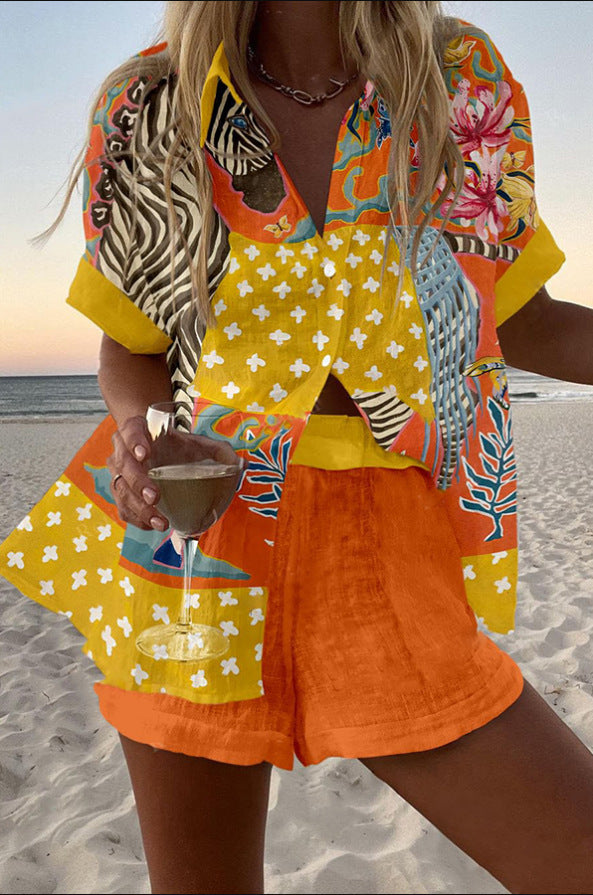 Norellia – Polka Dot Print Short Linen Suit