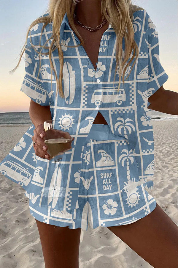 Trenara – Caravan Print Short Linen Suit
