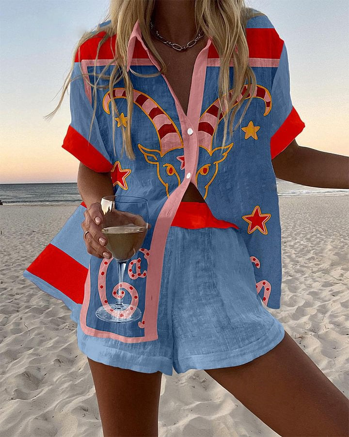 Jorelle – Goat Print Short Linen Suit