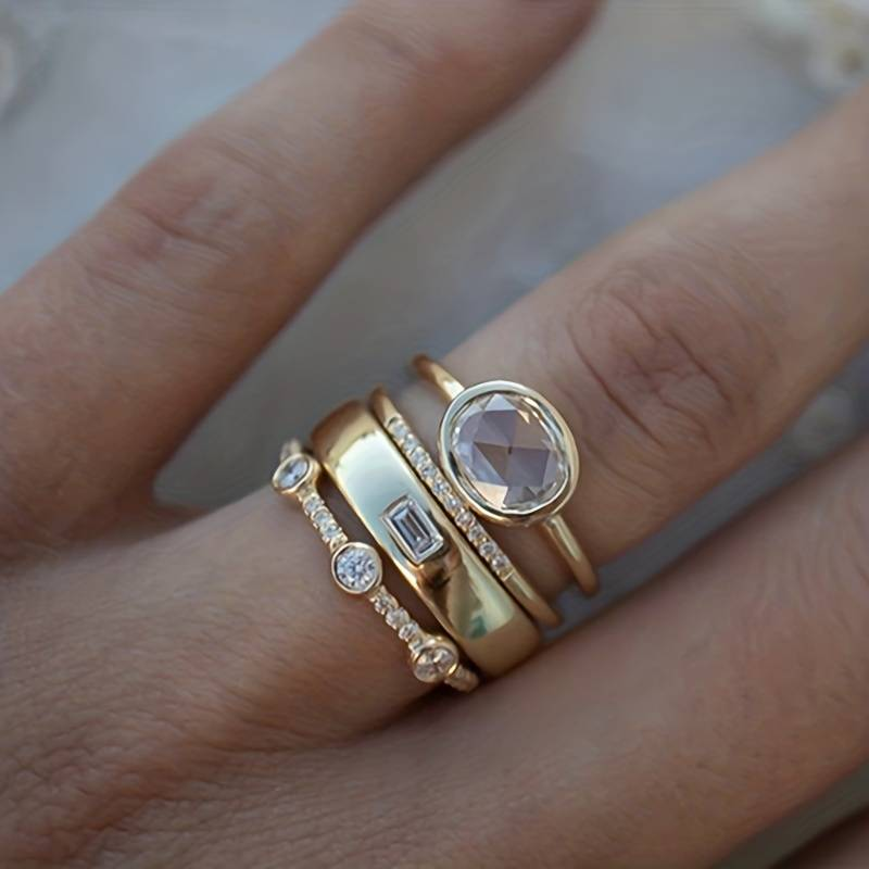 Classic Gold Ring Set with Zirconia Accents