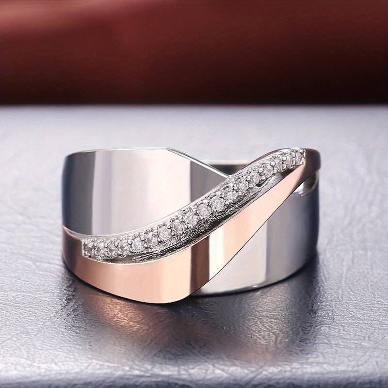 Retro Rose Gold and Silver Zirconium Ring