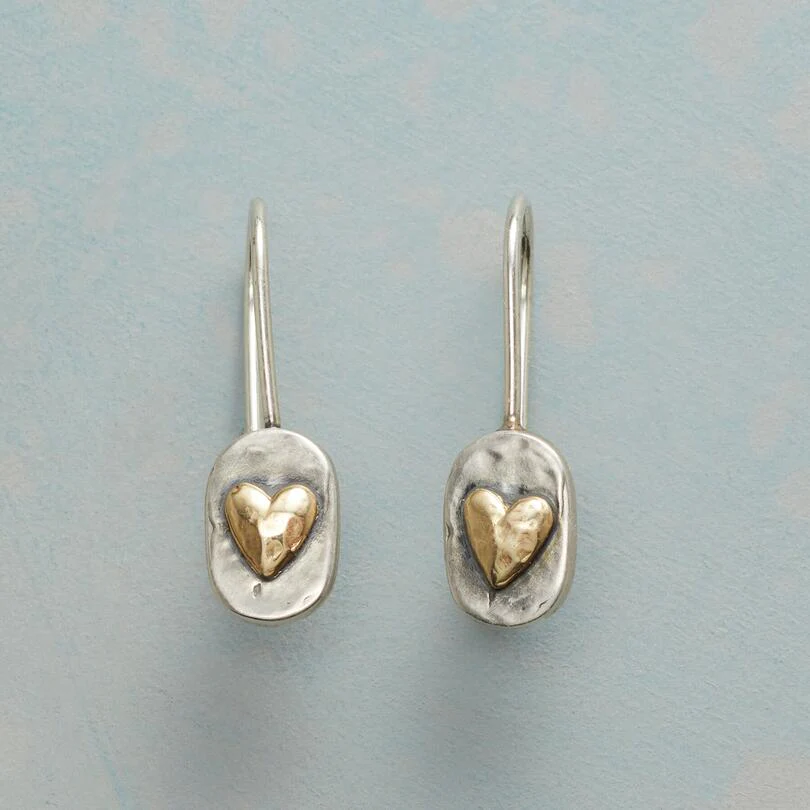 Retro Silver and Gold Heart-Shaped Earrings