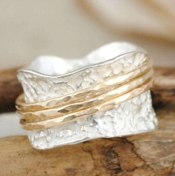 Gold & Silver Vintage Spinner Ring - Dünner Design