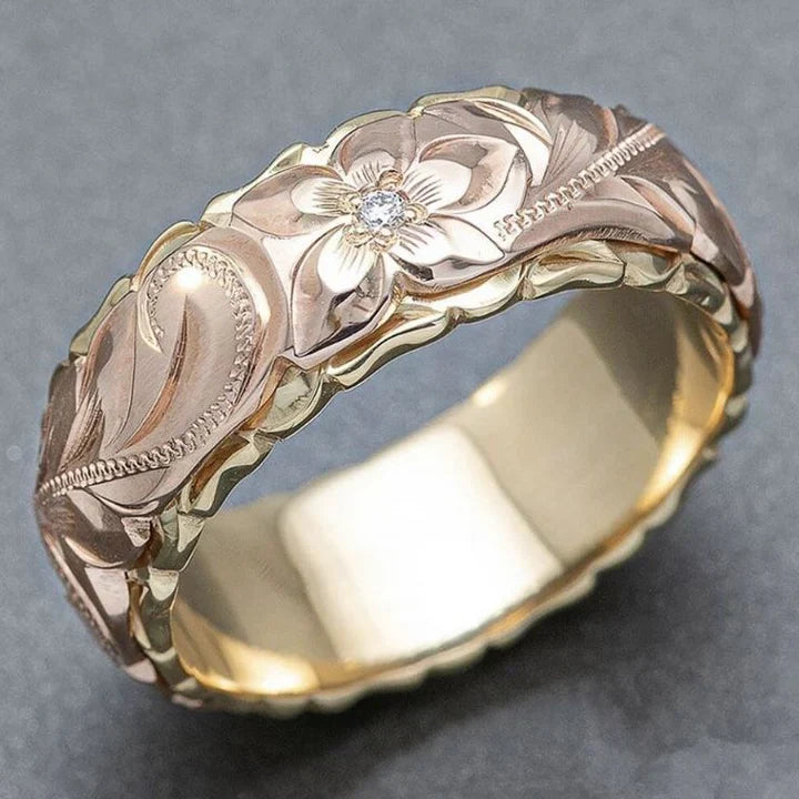 Retro Rose Gold Floral Ring