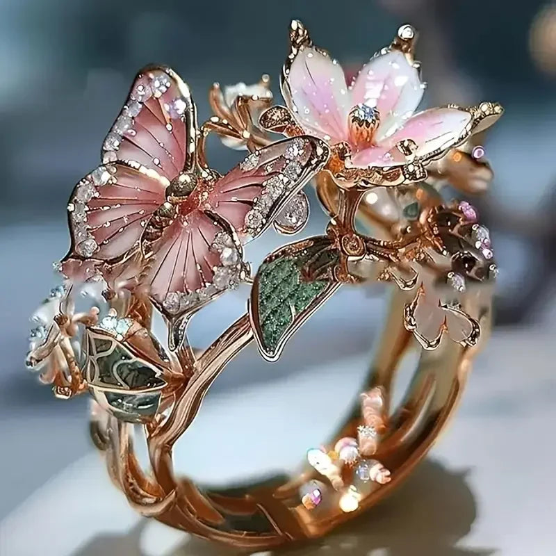 Radiant Zirconia Butterfly Ring in Natural Design