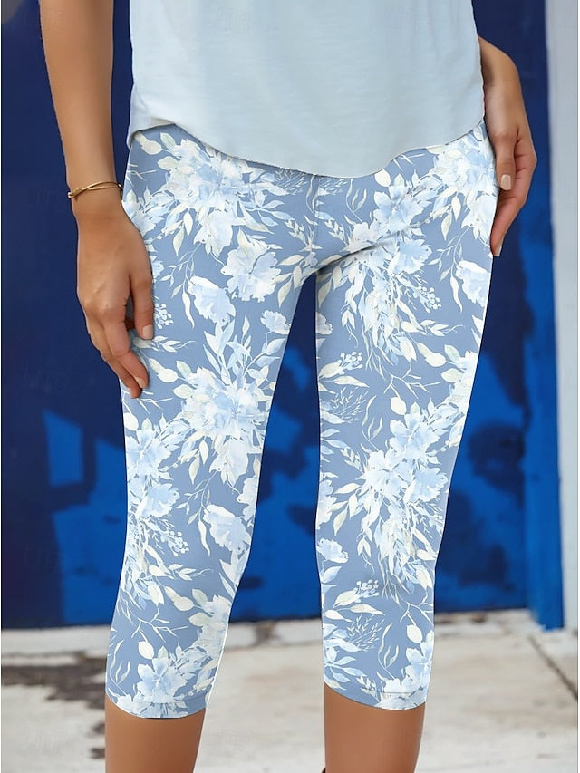 Plus Size Women's High Waist Stretch Lace Jean Capris - Sexy Skinny Denim Cropped Leggings