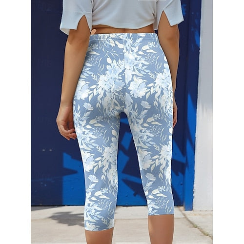 Plus Size Women's High Waist Stretch Lace Jean Capris - Sexy Skinny Denim Cropped Leggings