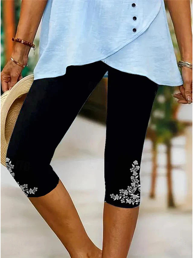 Plus Size Women's High Waist Stretch Lace Jean Capris - Sexy Skinny Denim Cropped Leggings