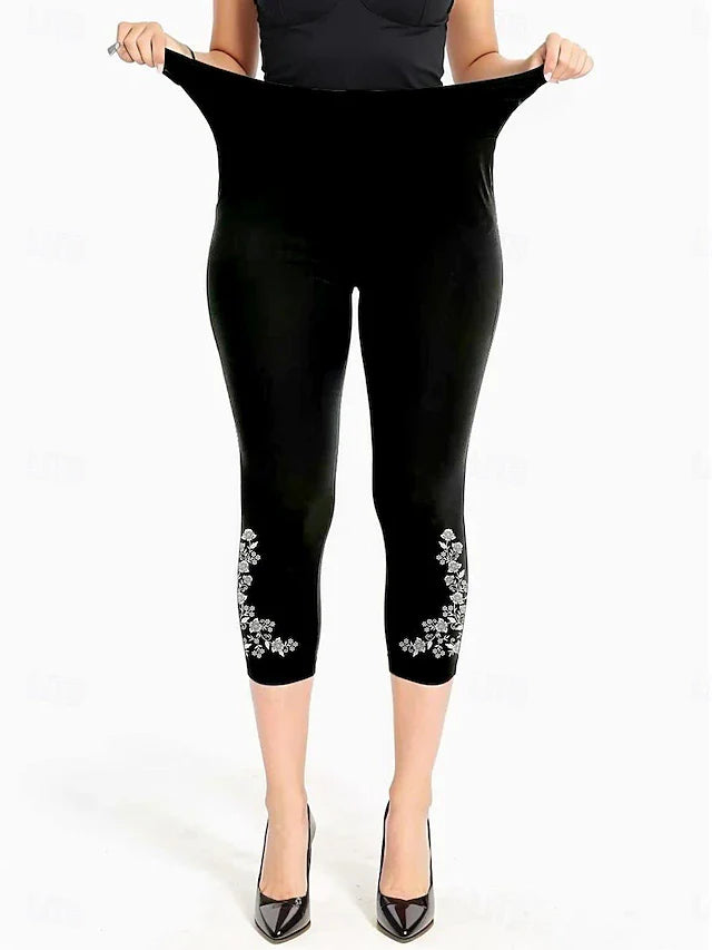 Plus Size Women's High Waist Stretch Lace Jean Capris - Sexy Skinny Denim Cropped Leggings