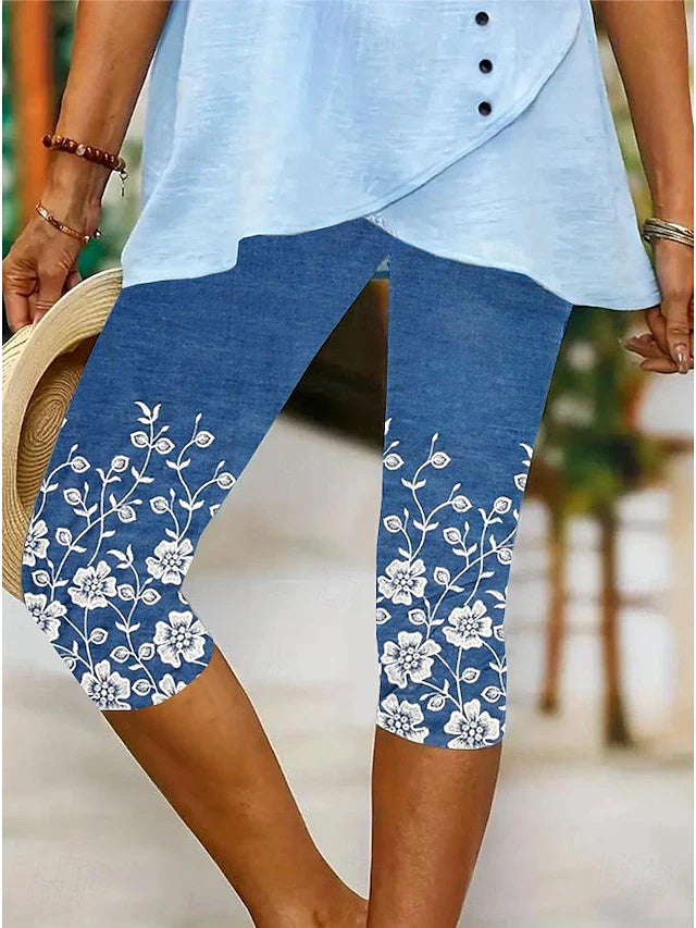 Plus Size Women's High Waist Stretch Lace Jean Capris - Sexy Skinny Denim Cropped Leggings