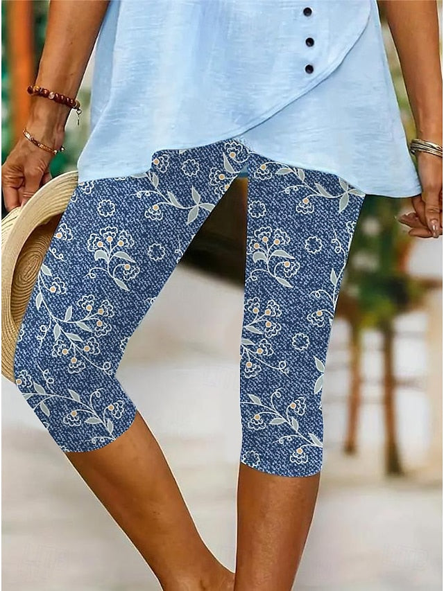 Plus Size Women's High Waist Stretch Lace Jean Capris - Sexy Skinny Denim Cropped Leggings