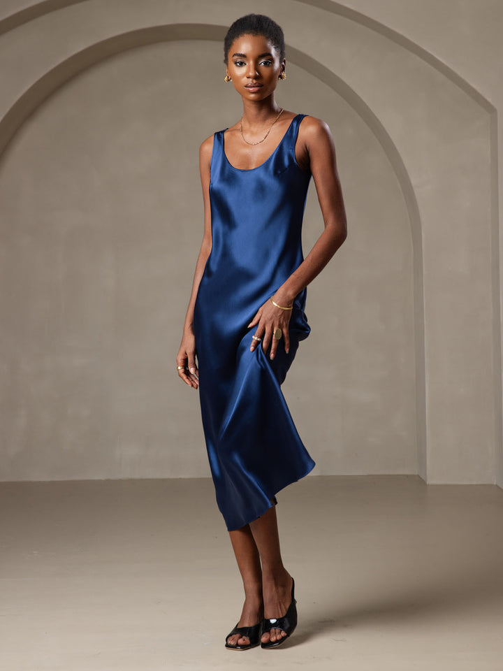 Elegant Sleeveless Long Dress with Wide Silk Straps