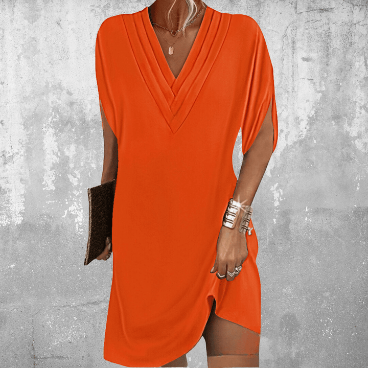 Anelia - Chic V-Neck Dress with Half Sleeves