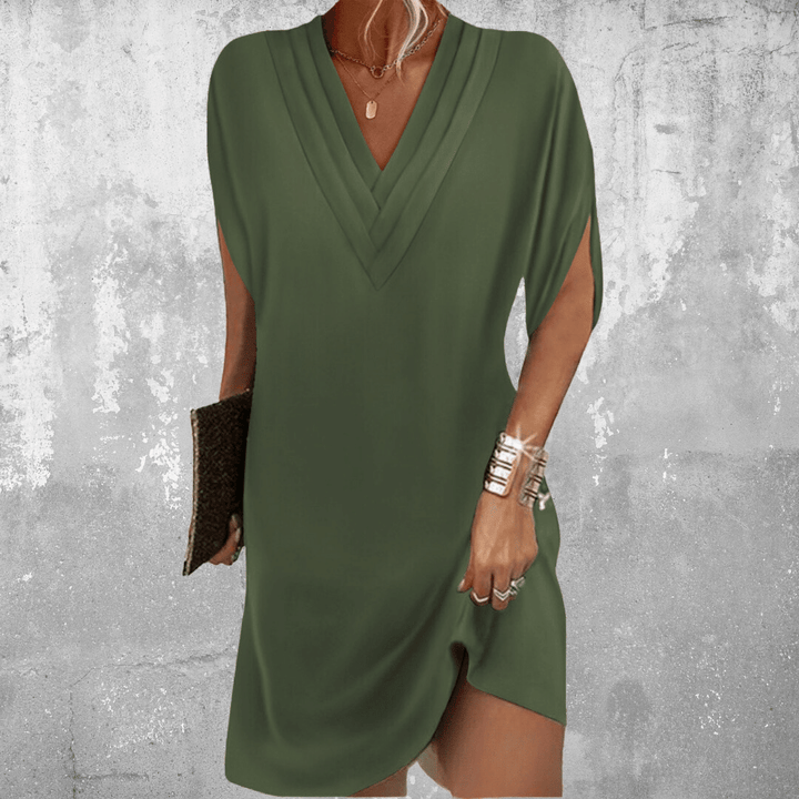 Anelia - Chic V-Neck Dress with Half Sleeves