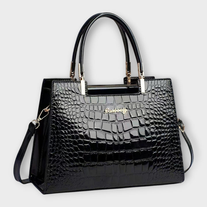 Glossy Crocodile-Patterned Leather Handbag