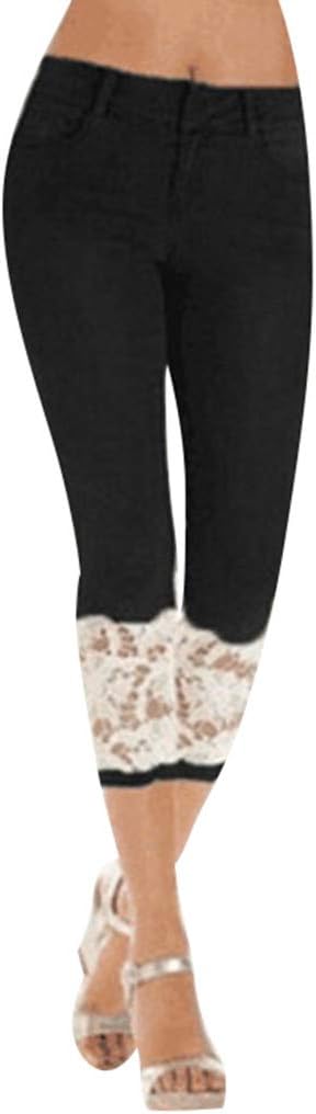 Plus Size Women's High Waist Stretch Lace Jean Capris - Sexy Skinny Denim Cropped Leggings
