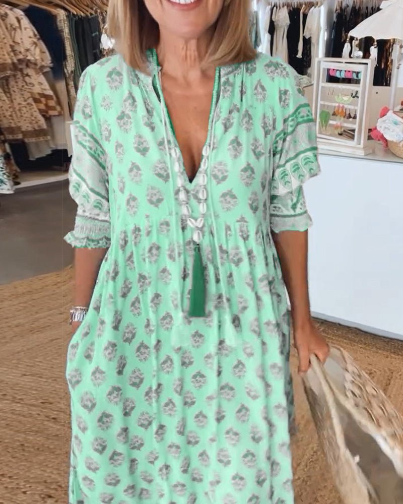 Mana | Elegant Floral V-Neck Dress