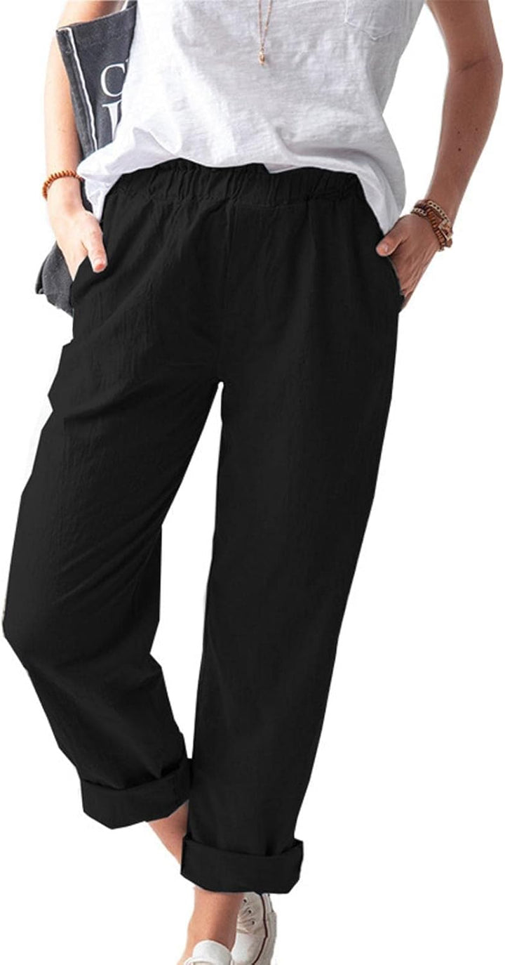 Women's Solid Color Casual Linen Pants with Pockets