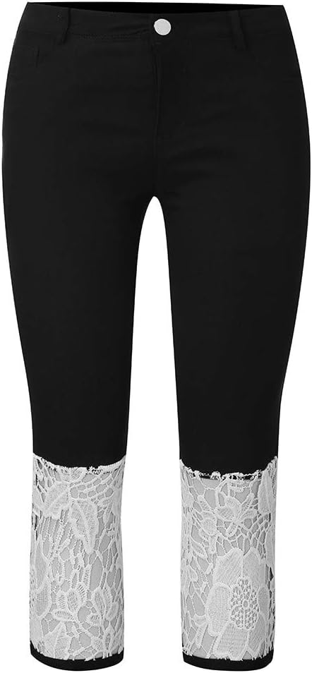 Plus Size Women's High Waist Stretch Lace Jean Capris - Sexy Skinny Denim Cropped Leggings