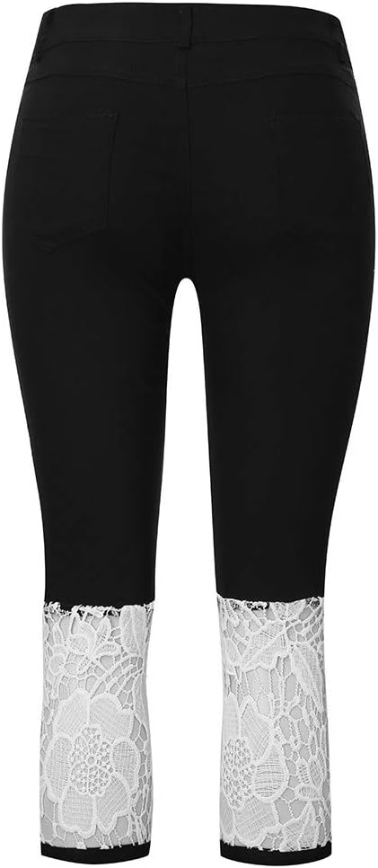 Plus Size Women's High Waist Stretch Lace Jean Capris - Sexy Skinny Denim Cropped Leggings
