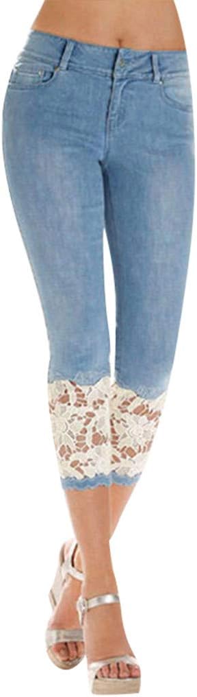 Plus Size Women's High Waist Stretch Lace Jean Capris - Sexy Skinny Denim Cropped Leggings