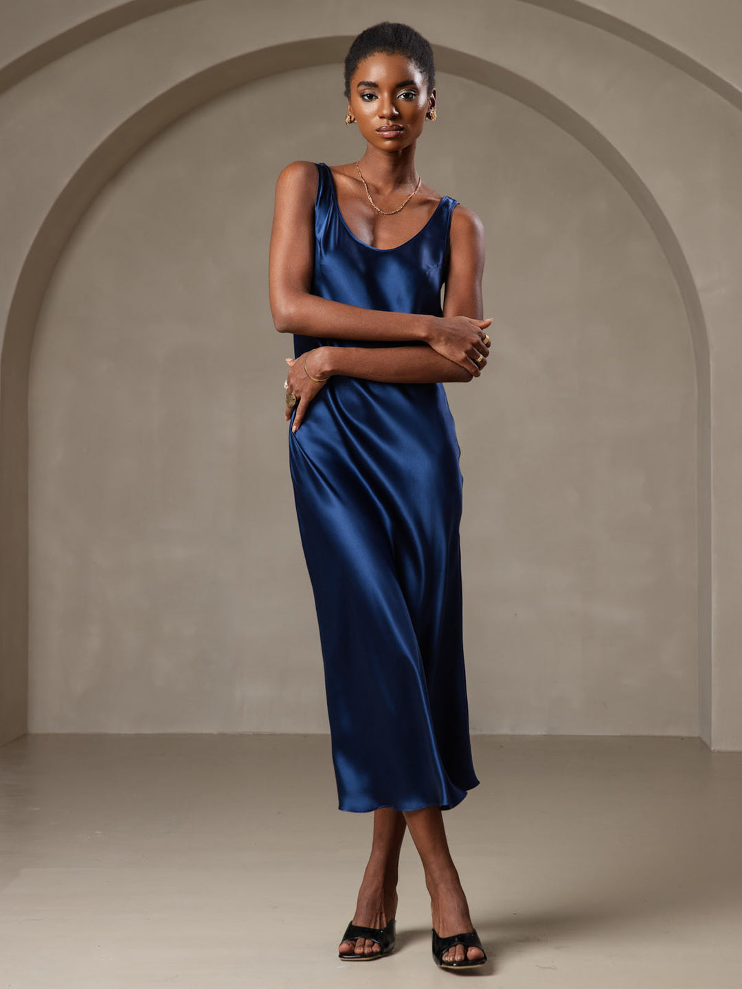 Elegant Sleeveless Long Dress with Wide Silk Straps