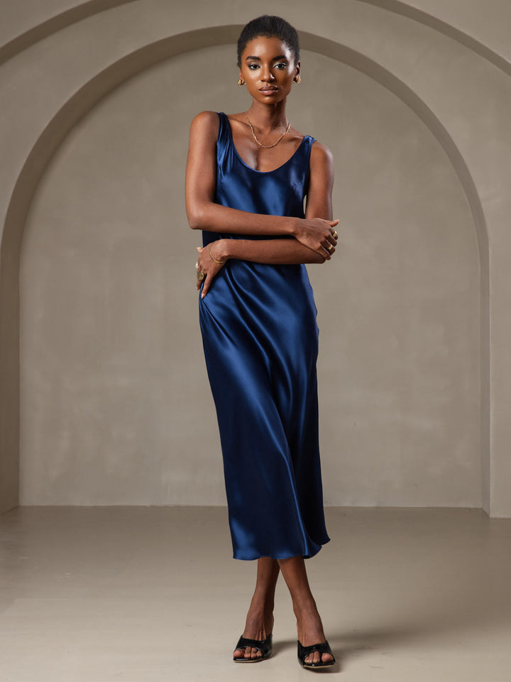 Elegant Sleeveless Long Dress with Wide Silk Straps