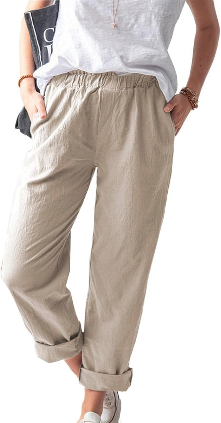 Women's Solid Color Casual Linen Pants with Pockets