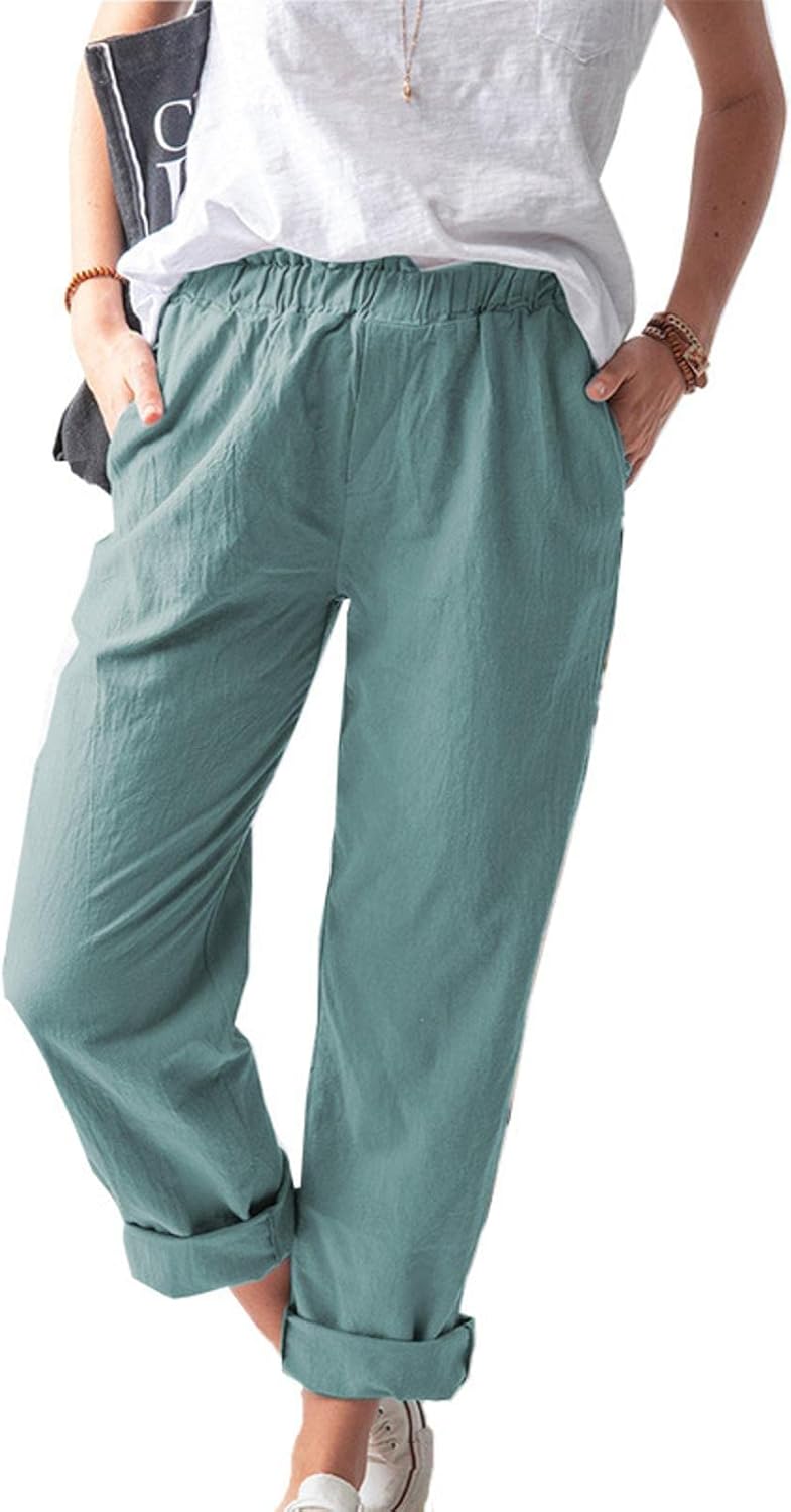 Women's Solid Color Casual Linen Pants with Pockets