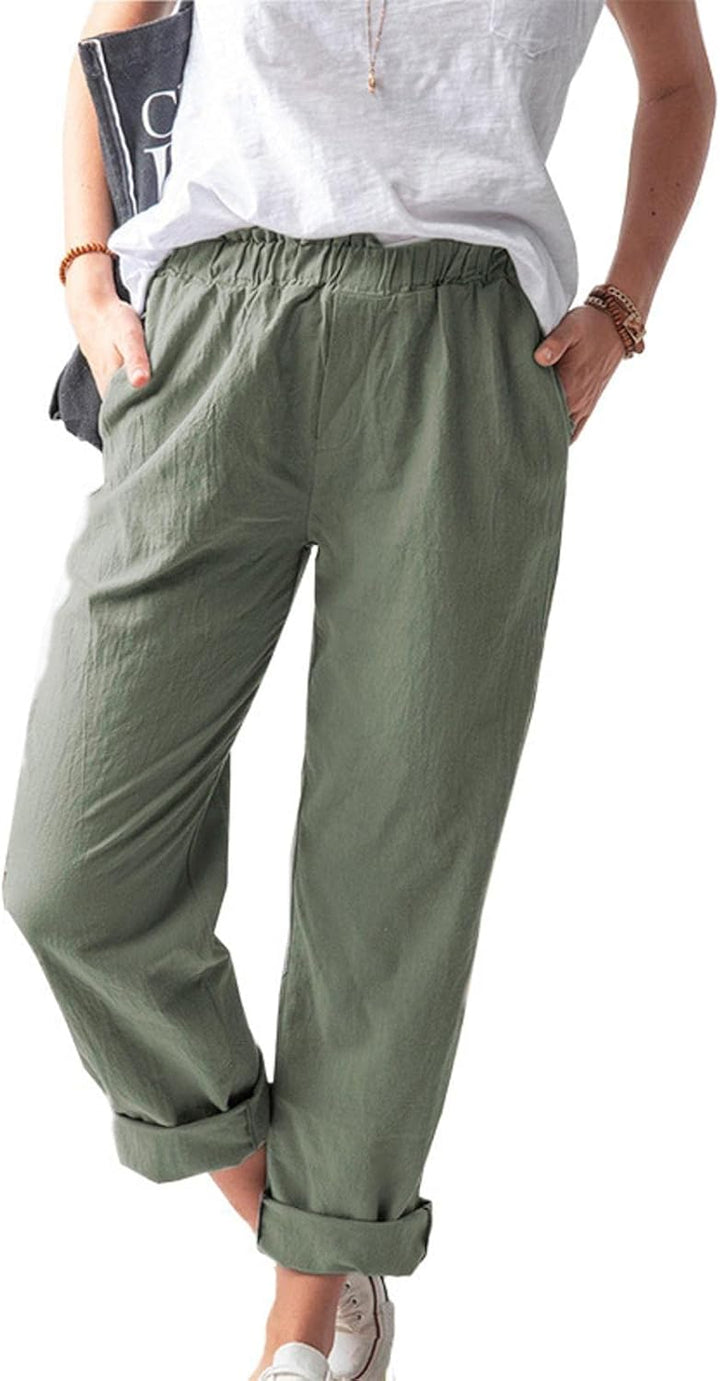 Women's Solid Color Casual Linen Pants with Pockets