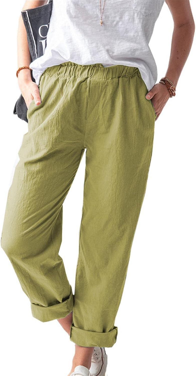 Women's Solid Color Casual Linen Pants with Pockets