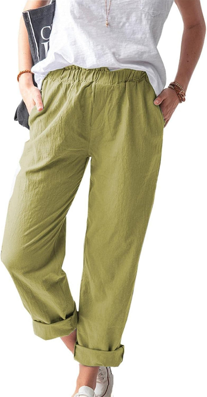 Women's Solid Color Casual Linen Pants with Pockets