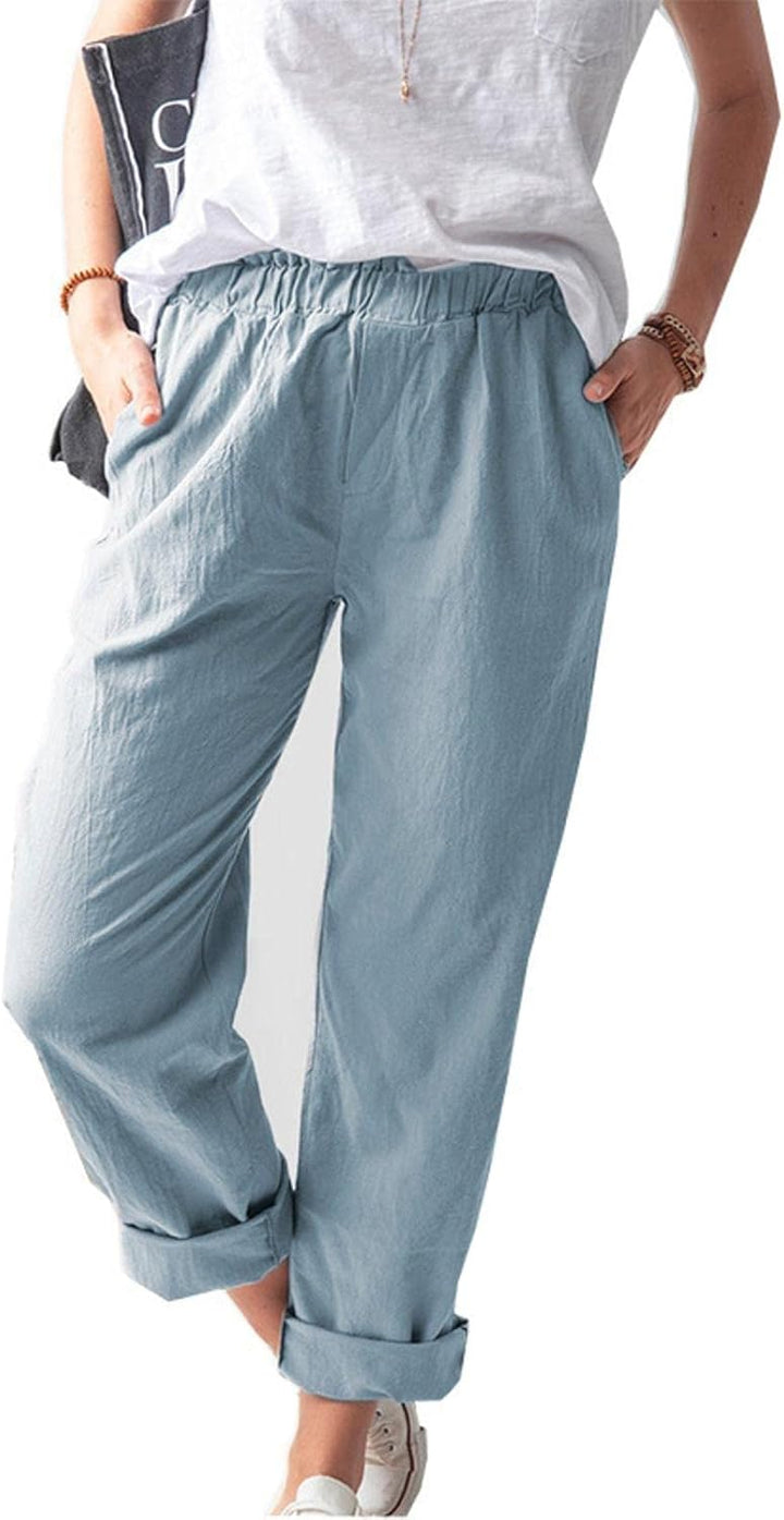 Women's Solid Color Casual Linen Pants with Pockets