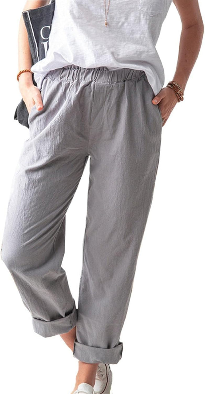 Women's Solid Color Casual Linen Pants with Pockets
