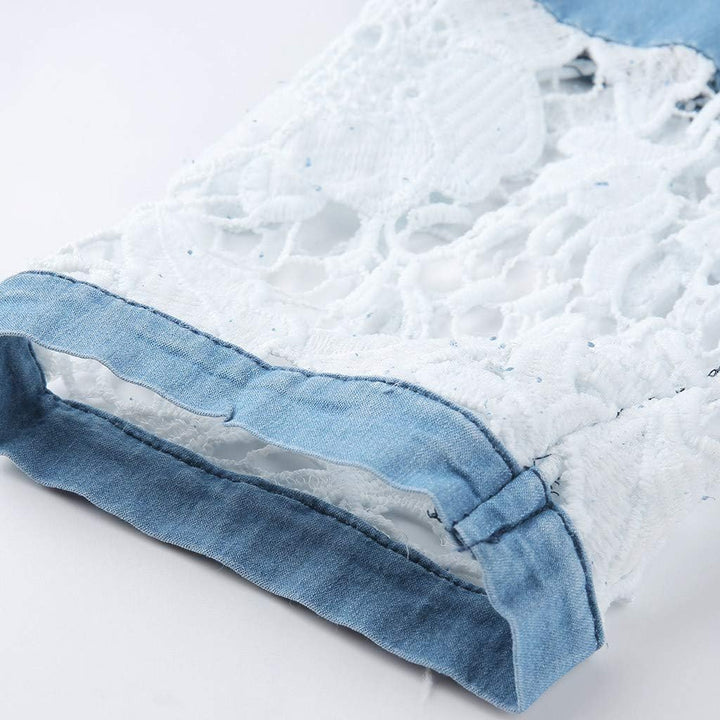 Plus Size Women's High Waist Stretch Lace Jean Capris - Sexy Skinny Denim Cropped Leggings