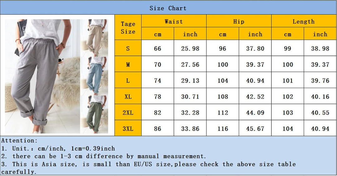 Women's Solid Color Casual Linen Pants with Pockets