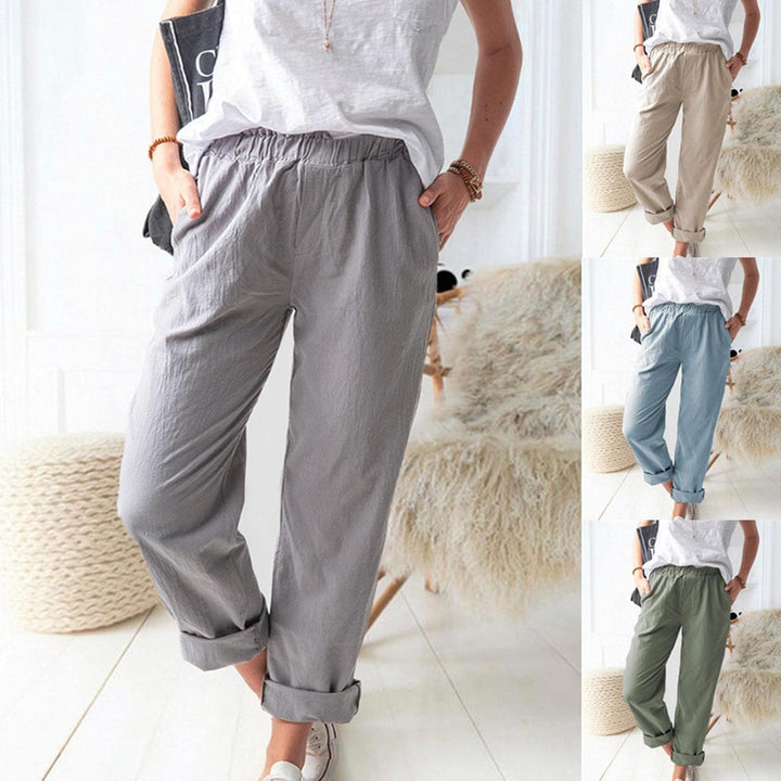 Women's Solid Color Casual Linen Pants with Pockets