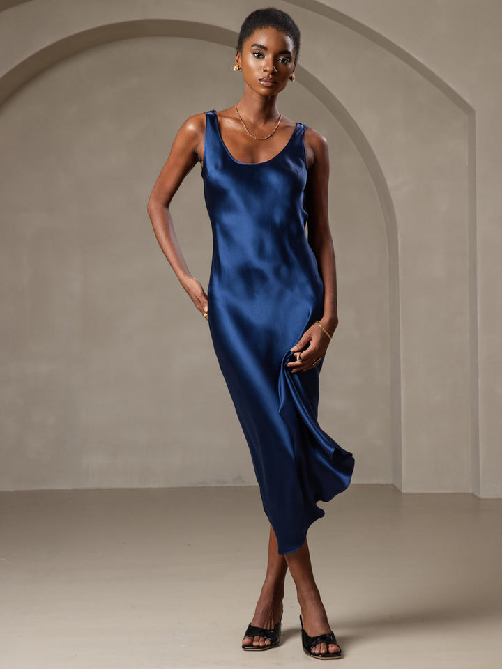 Elegant Sleeveless Long Dress with Wide Silk Straps