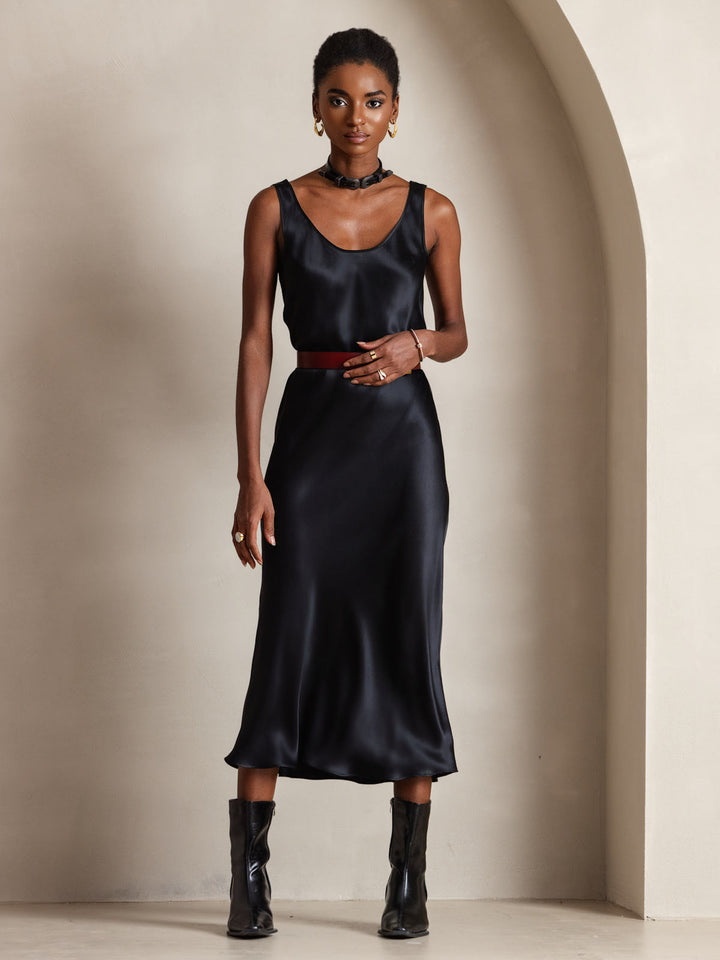 Elegant Sleeveless Long Dress with Wide Silk Straps