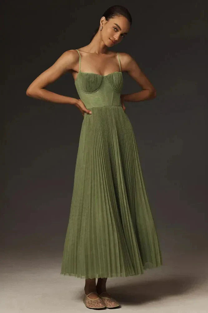 Isabella | Midi Dress with Pleated Tulle Design