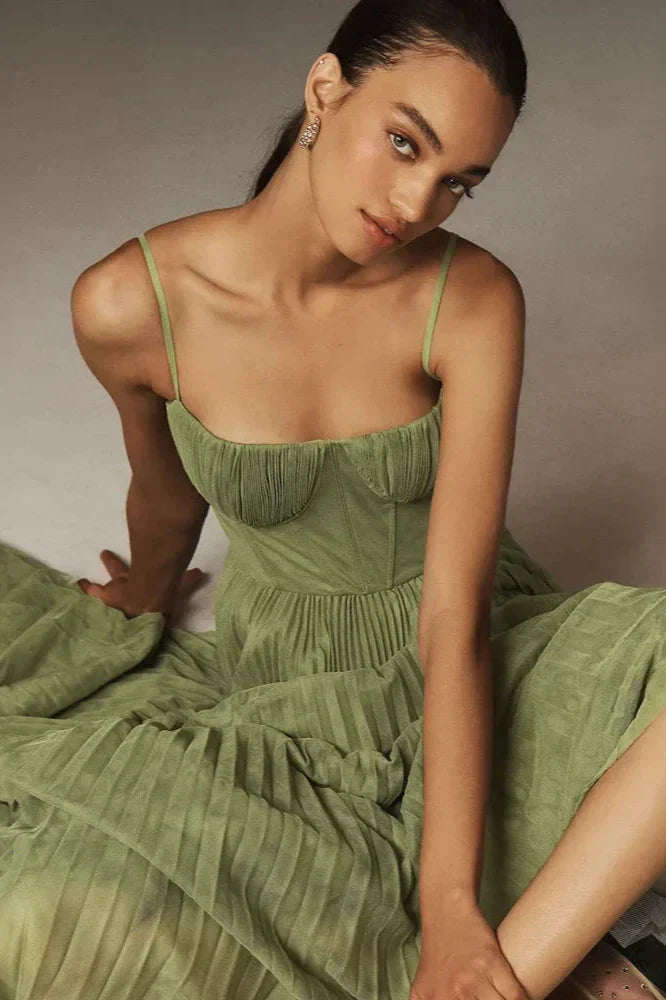Isabella | Midi Dress with Pleated Tulle Design